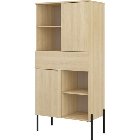 Estantería Levtenu 110, Roble, Con puertas, Cerrable, Con cajones, Aglomerado laminado, Número de puertas: 0, Número de cajones: 0, 150x70x40cm