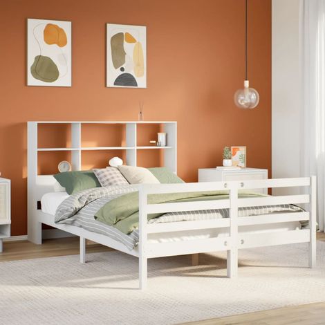 Lit bibliothèque sans matelas blanc 160x200 cm bois pin massif vidaXL (1/5)