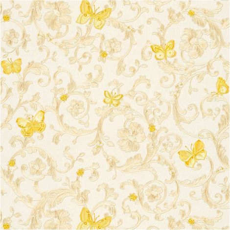 Exclusive luxury wallpaper wall Profhome 343251 non-woven wallpaper slightly textured with floral ornaments glittering silver yellow cream 7.035 m2 (75 ft2) (1/5)