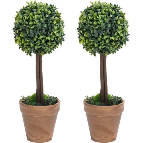 Plantas de boj artificial 2 uds forma bola maceta verde 41 cm