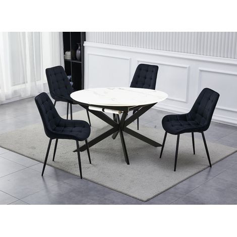Deco In Paris – Table à manger ronde extensible effet marbre blanc – Largeur 110 cm x Longueur 150 cm – 4 pieds étoile – Design moderne (1/5)