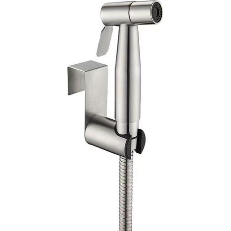Handbrausekopf mit Bidetfunktion aus Edelstahl, inklusive 150 cm langem Schlauch und Ständer, geeignet für Dusche und Badezimmerhygiene.