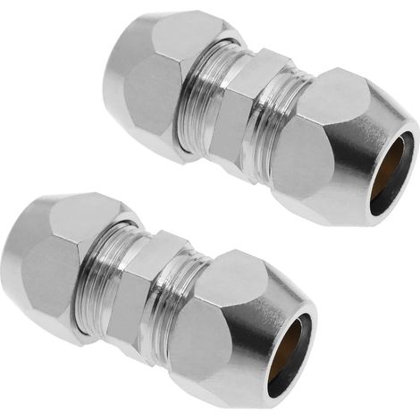 Lot de 2 raccords droits à double virole de 10 mm en cuivre plaqué nickel pour tuyau de climatisation (1/5)