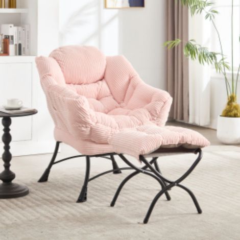 Fauteuil relax lounge moderne rose 70x64x95cm avec repose-pieds intégré et poche latérale. Idéal petit espace (1/5)