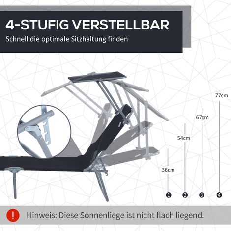 Transat pliable Outsunny, chaise de jardin avec parasol intégré, dossier ajustable 4 positions, siège de camping, charge max 120 kg, idéal pour jardin, balcon, piscine, 6 coloris (noir) (1/4)