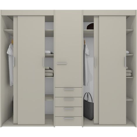 Armadio scorrevole L.225 cm con cassettiera centrale integrata - Ecru cappuccino (1/5)