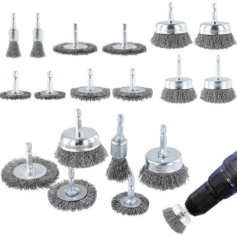 Lot de 18 Brosses Métalliques pour Perceuse - Tige Hexagonale 6 mm (1/5)