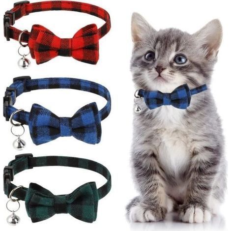 3-teiliges Katzenhalsband-Set, Anti-Würgehalsband mit Glöckchen und Fliege, verstellbares Halsband 15-20 cm für Katzen und Welpen (1/4)