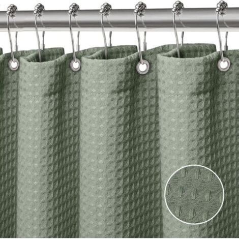 Rideau Douche Rideaux Baignoire Tissu Polyester Lavable en Machine Rideau Salle de Bain avec 12 crochets en plastique Rideau Salle de Bain Imperméable 180 x 180 cm(Vert) (1/5)