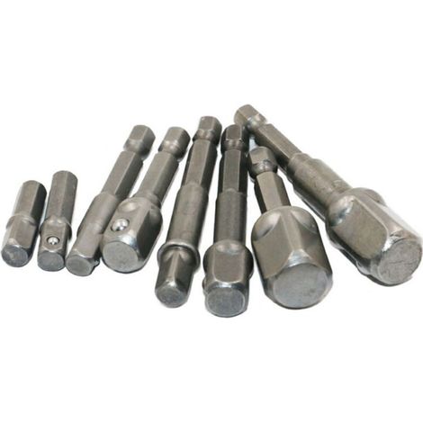 Ensemble de 8 Adaptateurs de Douilles à Percussion à Tige Hexagonale, Adaptateur de Douille pour Perceuse à Percussion, Rallonges de Forets pour Perceuse sans Fil, Perceuse à (1/5)