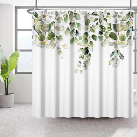 Sage Vert Feuille Rideau de Douche imperméable à l'eau Or Plantes Fleurs Nature Plantes Feuilles Rideau de Douche Lavable Salle de Douche Rideau décoratif avec 12 Crochets 183x183cm (1/5)