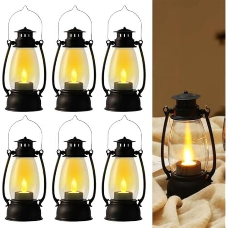 Lot de 6 lanternes LED : mini lanterne noire avec bougie LED, lanterne décorative LED, petite lanterne pour Noël, décoration de table d'Halloween, décoration de Ramadan, lanterne enfant St (1/5)