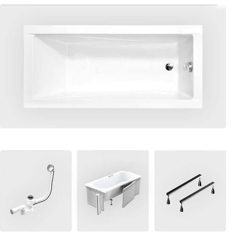 Rechteckige Badewanne - 160 x 70 cm - mit Verkleidung - Füße - Chromablauf - MODERN