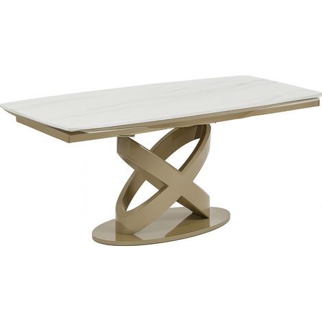 Tavolo "Sirius" con struttura in metallo e piano in ceramica, design moderno, 160/240 x 90 x h 75 cm -Oro (1/4)