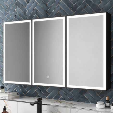 Aquari Triple Door LED Bathroom Mirror Cabinet Demister Shaver Socket Touch 700x600mm (1/5)