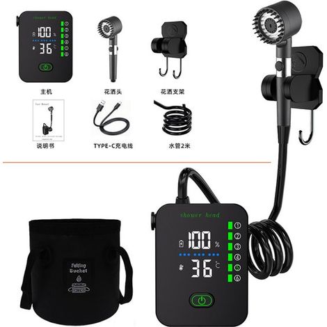 Tragbare Dusche mit Heizfunktion, tragbare Dusche mit 8000 mAh Akku für Camping, Campingdusche mit einstellbarer Strahlart und Heizfunktion, digi (1/5)