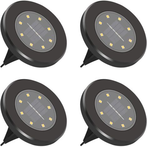 QORVA-Lampe Solaire Extérieur, 8 LED 4 Pack Eclairage Solaire Exterieur Etanche IP65 Pelouse Lumière Decorative, Détecteur de Mouvement Spot Solaire pour Jardin, Cour, Extérieur, Allée, Maison Rond-
