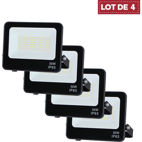 Lot de 4 - Projecteur Lampe 50W Noir 6500K Étanche IP65 5000lm Extra Plat (1/5)