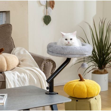 Cama giratoria para gato de escritorio 360°, altura regulable, desenfundable y lavable, gris HAVRYA (1/5)