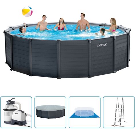 Piscine Intex Graphite Gray Panel - 478 x 124 cm - Ronde - Avec pompe à filtre à sable + accessoires