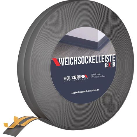 HOLZBRINK Weichsockelleiste selbstklebend PVC Dunkelgrau 18x18mm, 15 m Küchenabschlussleiste Arbeitsplatte, Fensterleiste selbstklebend Fensterabdichtung