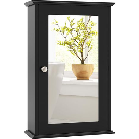 COSTWAY Armoire Murale de Salle de Bain, Meuble Salle de Bain avec Porte-Miroir, Meuble Suspendue à 2 Niveaux, Armoire à Pharmacie, Étagère Réglable, 15 x 34 x 53 cm (Noir) (1/5)