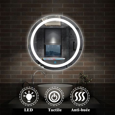 Aica Sanitaire – Miroir lumineux de salle de bain rond 60cm – Anti-buée – Cadre aluminium – Tension 100-260V – Interrupteur tactile IP44 (1/5)