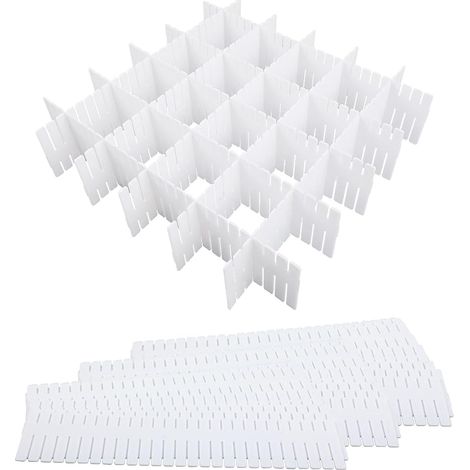 24 verstellbare Schubladeneinteiler, Schubladen-Organizer-Gitter, Schubladenteiler, verstellbarer Schubladentrenner, ideal für Büro, Küche, Schlafzimmer und Badezimmer (Weiß) (1/5)