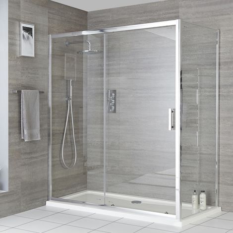 Hudson Reed Portland - Porte de Douche Coulissante Moderne  120cm avec Paroi de Retour 90cm - Chromé