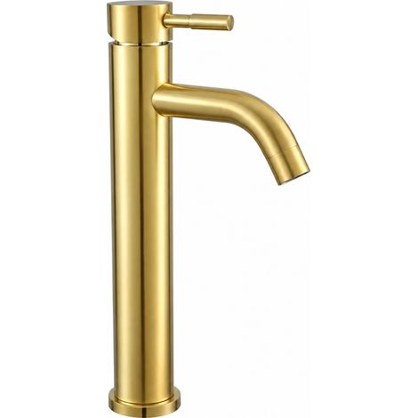 Mitigeur Lavabo Inox 304 Doré Brossé Robinet Vasque modèle haut bec courbé 36 × 21 × 6,5 cm 1,49 kg – Livraison gratuite (1/4)