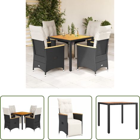vidaXL Relaxsessel - 5-tlg. Garten-Bistro-Set mit Kissen Schwarz Poly Rattan (1/5)