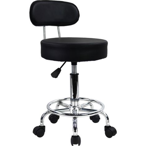 Tabouret de bureau réglable en hauteur – Fauteuil pivotant noir avec dossier ergonomique – Roues à roulement doux pour mobilité – Kktoner