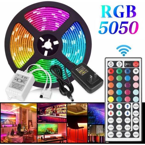 Ruban LED 5050 RVB 5m 12V avec Télécommande IR 44 touches Multicolore (1/4)