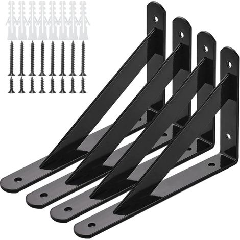 Wandregalhalterungen, 4er-Set, Regalbefestigung, 15 cm verstärkte dreieckige Metallhalterung, 90°-Winkel, AquaForge-Halterung
