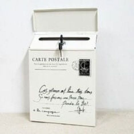 Boîte aux lettres murale en fer forgé verrouillable, boîte aux lettres vintage blanche (1/5)