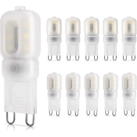 Ampoule LED G9 2W, équivalent halogène 20W, 260 lm, lumière blanche froide 6000K, non dimmable, 220-240V, ampoules basse consommation, lot de 10, classe énergétique E