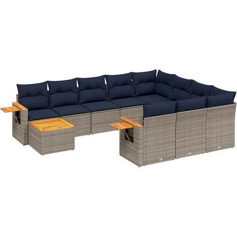 vidaXL Set Divani da Giardino 11 pz con Cuscini in Polyrattan Grigio (1/5)