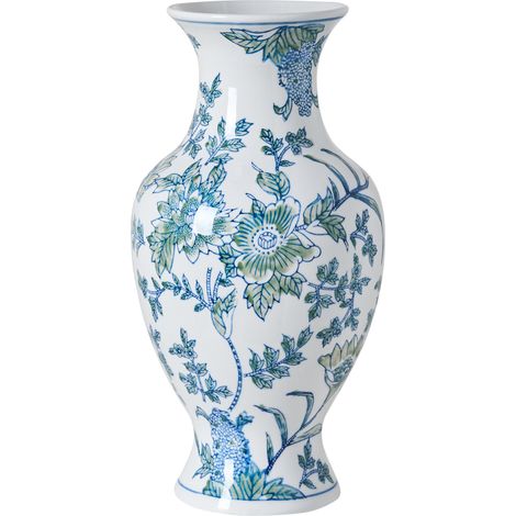 Jarrón para flores florero accesorio decorativo de porcelana blanco y azul Llanes