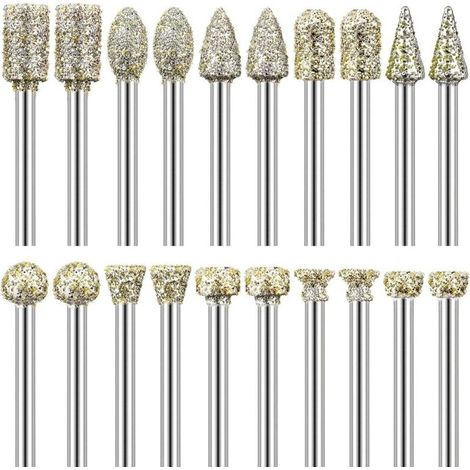 Fraise Diamant, Lot de 20 Fraises Diamantées Tige 1/8" Compatible avec Dremel pour Sculpture, Bricolage, Meulage, Polissage et Gravure (1/4)