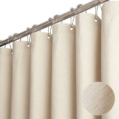 Beige/Cream Fabric Shower Curtain 180 x 200 cm - Durable Set with 12 Plastic Hooks - Waterproof and Decorative (1/5)