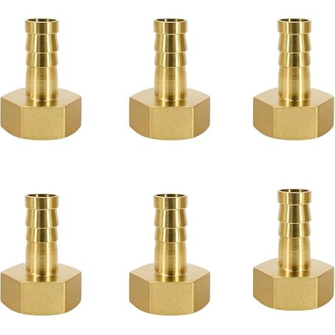 Lot de 6 raccords de tuyau 1/2" en laiton avec filetage intérieur pour tuyaux de 10 mm, adaptateur de tuyau pour raccord d'air comprimé et raccord hydraulique (1/5)
