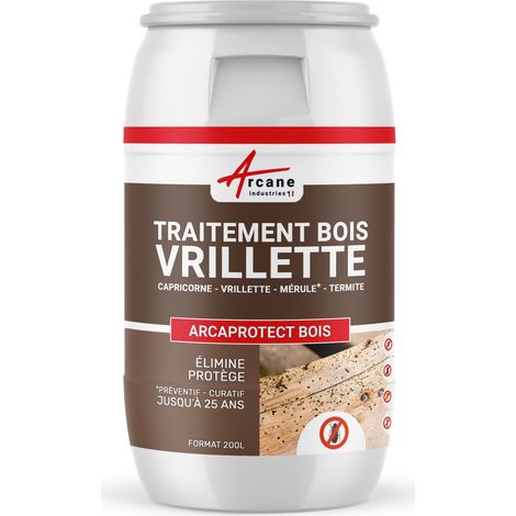 Arcane Industries – Traitement anti-vrillette bois 200 L – Protection durable jusqu'à 25 ans – Incolore et non gras – Pour tous types de bois (1/5)