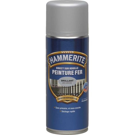 Peinture Fer aérosol Direct sur Rouille - Brillant Argent - 400 ml - Hammerite