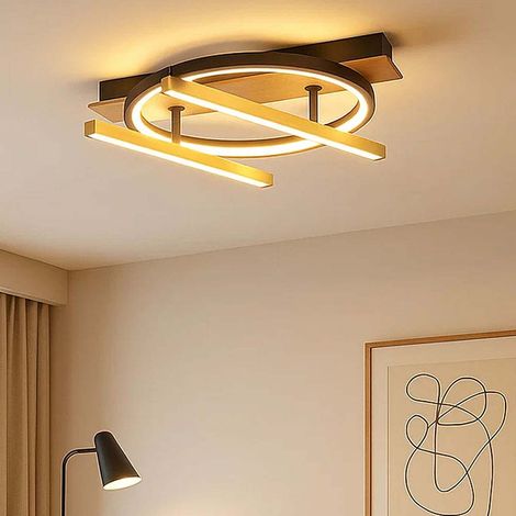 Deckenleuchte LED Holzoptik Dreh-Schwenkbar 3 Lichtmodi 2x Strahler D 40 cm (1/5)