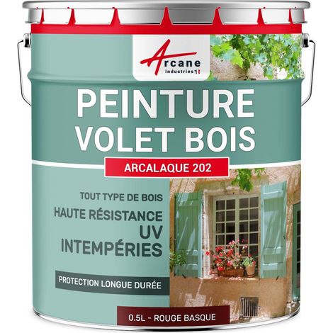 Arcane Industries – Peinture microporeuse pour volets en bois – 0.5 L Rouge basque – Aspect satiné – Haute protection contre intempéries et UV
