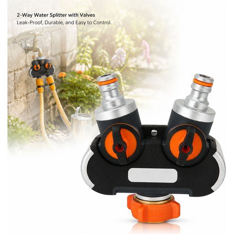 Toivize Distributore d'acqua - 2 vie con valvole - Alluminio/ABS - G3/4in - Connettore per tubo da giardino resistente e a prova di perdite (1/4)