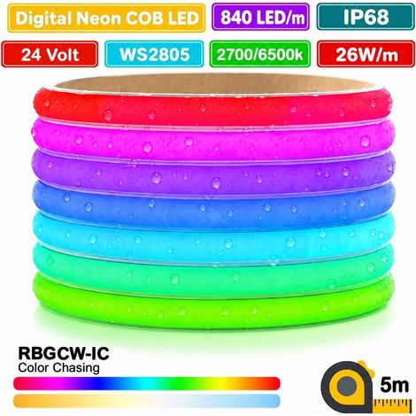 Striscia LED Neon COB RGB+CCT Indirizzabile WS2805 24V IP68 Impermeabile 5 Metri (1/5)