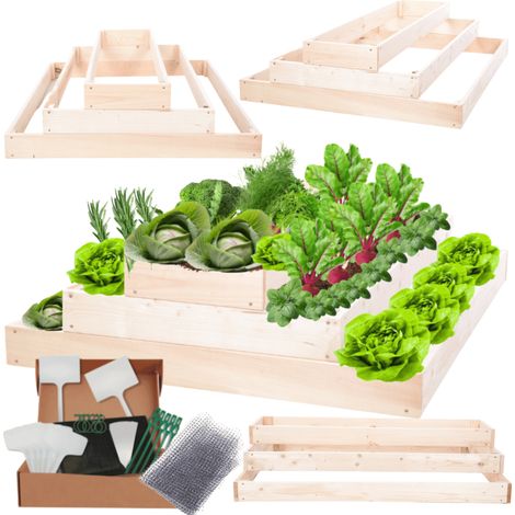 MODO24 ZP09 Carré potager surélevé en escalier modulable, bois de pin, herbes/légumes, jardin/terrasse/balcon, 27x90x100 cm, naturel