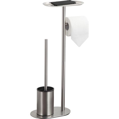 Porte-Papier Toilette sur Pied avec Brosse WC, INOX brossé (1/5)