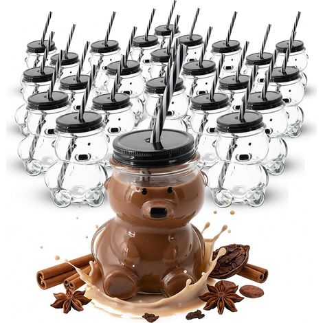 Novaliv 24x tasses de vin chaud 300 ml Mug de Noël personnalisé avec paille - ours comme mug à vin chaud - mug motif ours sapin de Noël Mugs de Noël